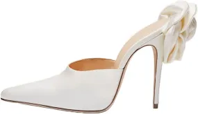 Women's White Elegant Stiletto Closed Toe Slippers with Silk Flowers, Sexy Fashion High Heel Beach Shoes for Party, Banquet And Catwalk
