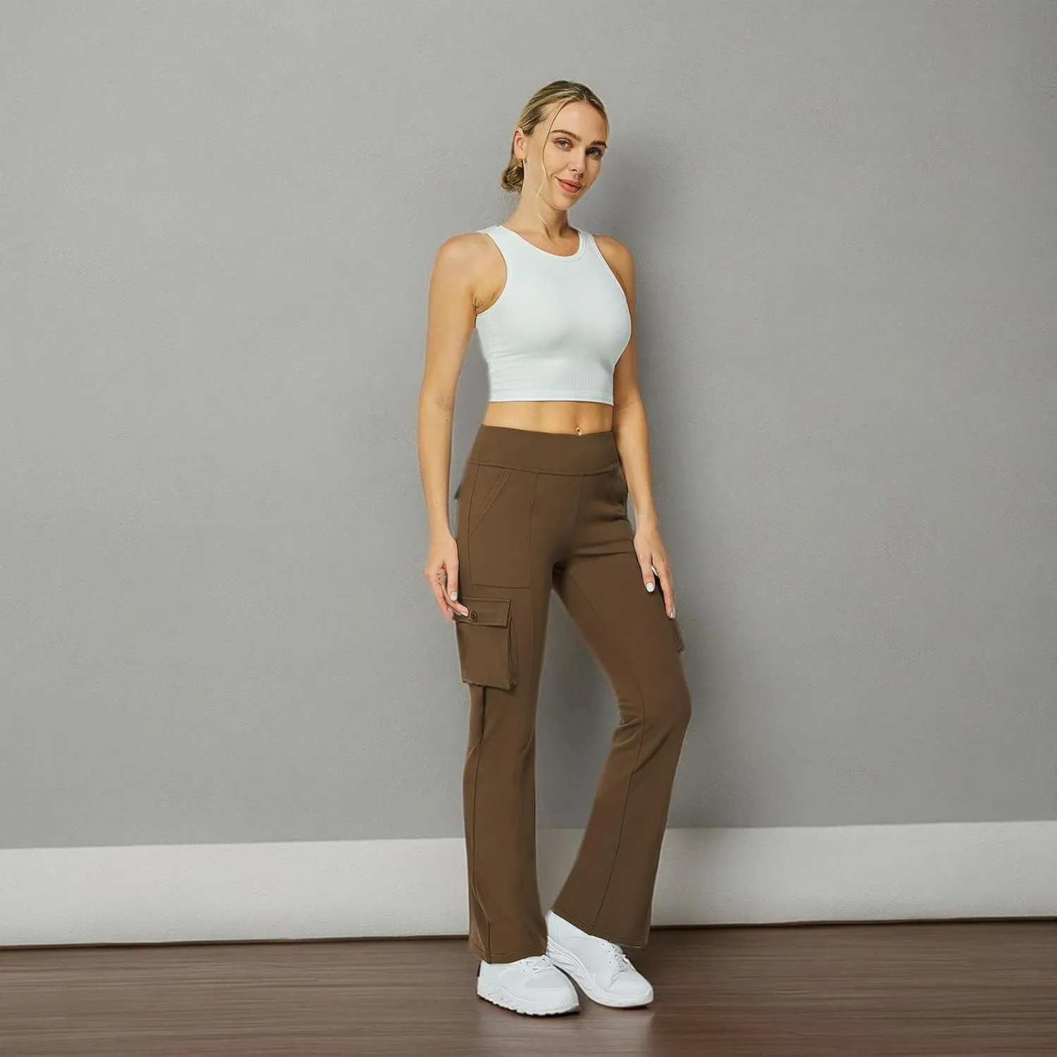 Yoga Flare Leggings for Women High Waisted Yoga Casual Pants Workout Leggings Cargo with 6 Pockets Bootcut Pants