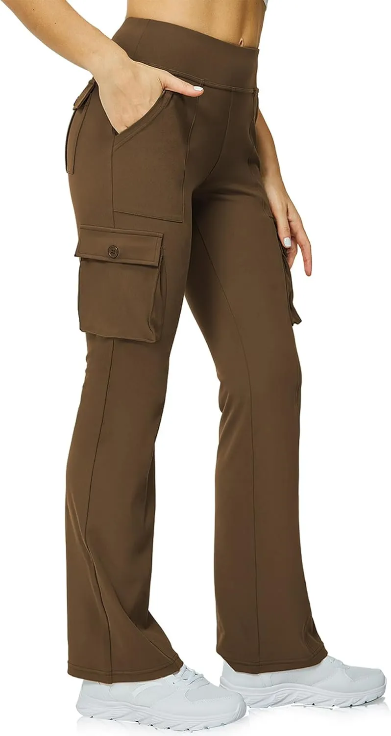 Yoga Flare Leggings for Women High Waisted Yoga Casual Pants Workout Leggings Cargo with 6 Pockets Bootcut Pants