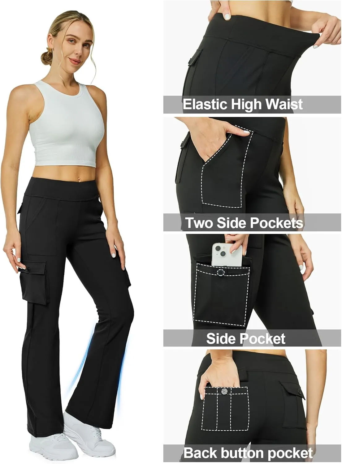 Yoga Flare Leggings for Women High Waisted Yoga Casual Pants Workout Leggings Cargo with 6 Pockets Bootcut Pants
