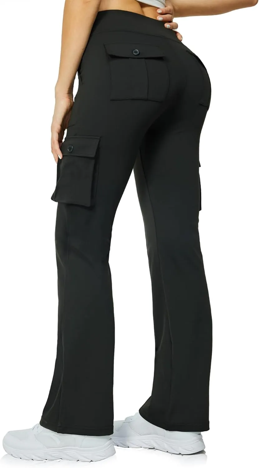 Yoga Flare Leggings for Women High Waisted Yoga Casual Pants Workout Leggings Cargo with 6 Pockets Bootcut Pants