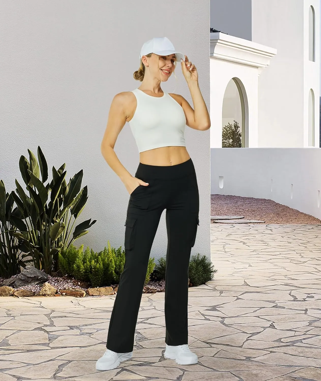Yoga Flare Leggings for Women High Waisted Yoga Casual Pants Workout Leggings Cargo with 6 Pockets Bootcut Pants