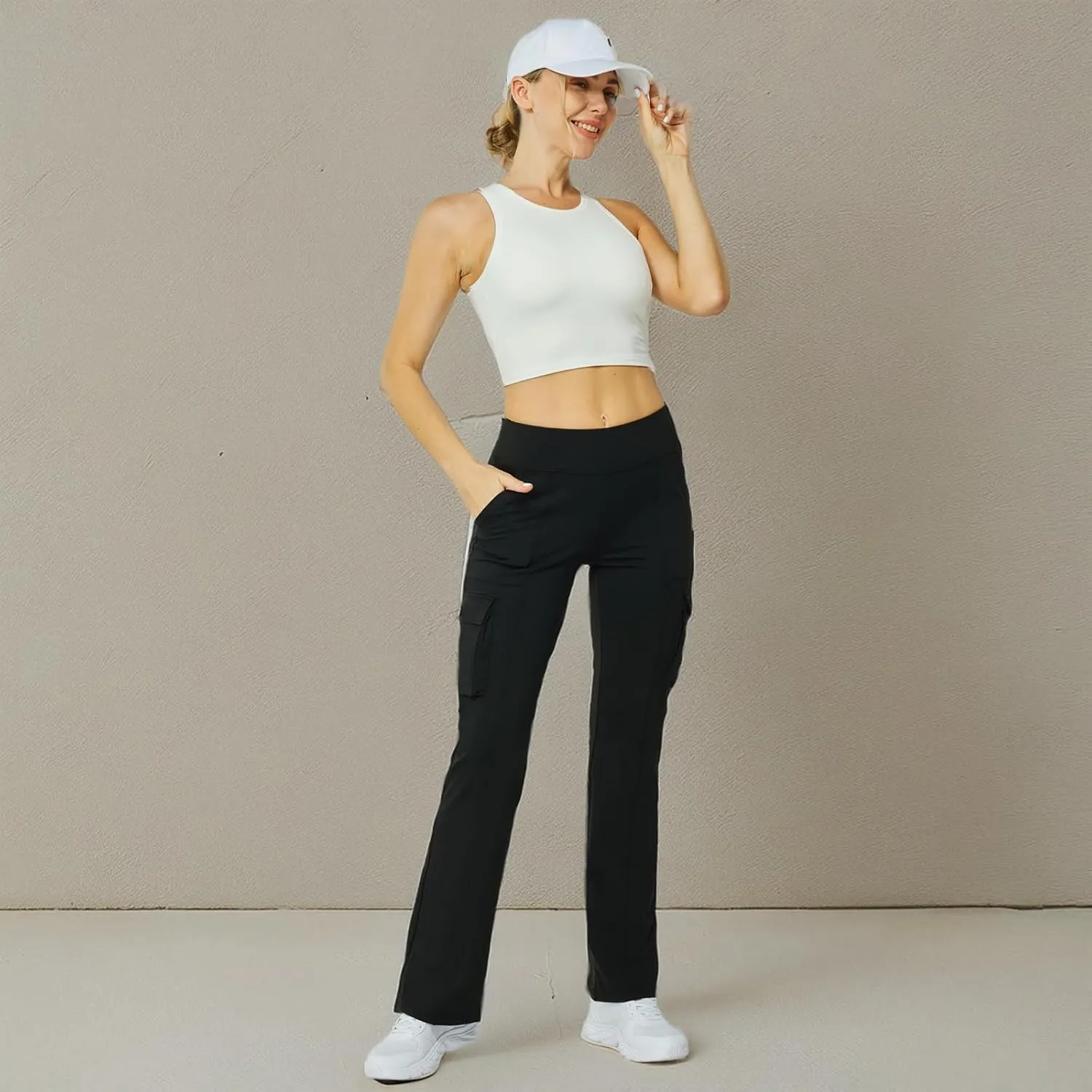 Yoga Flare Leggings for Women High Waisted Yoga Casual Pants Workout Leggings Cargo with 6 Pockets Bootcut Pants