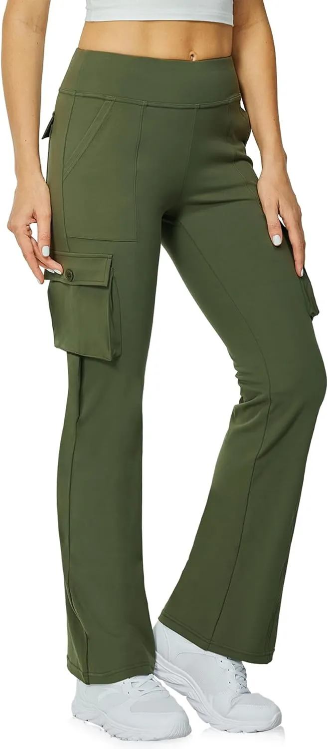 Yoga Flare Leggings for Women High Waisted Yoga Casual Pants Workout Leggings Cargo with 6 Pockets Bootcut Pants