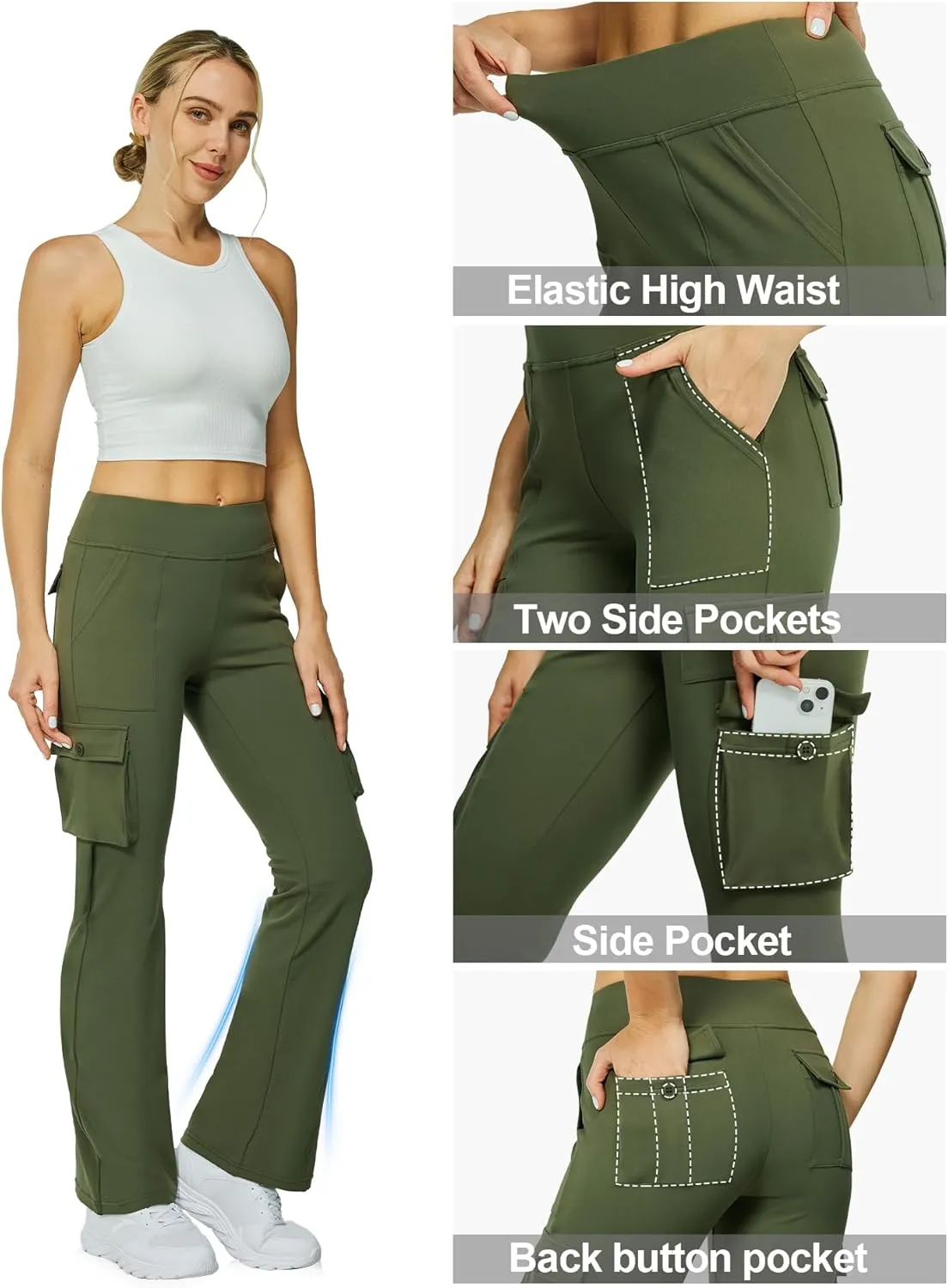 Yoga Flare Leggings for Women High Waisted Yoga Casual Pants Workout Leggings Cargo with 6 Pockets Bootcut Pants