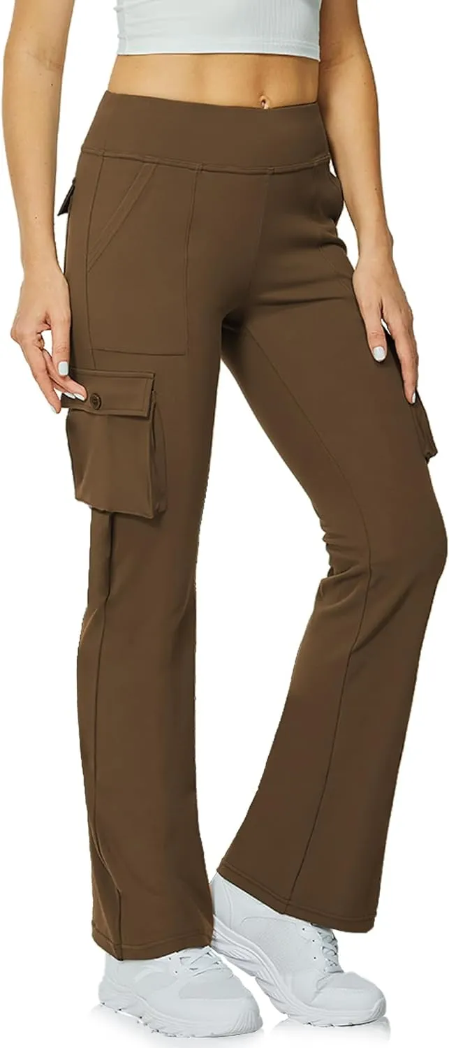 Yoga Flare Leggings for Women High Waisted Yoga Casual Pants Workout Leggings Cargo with 6 Pockets Bootcut Pants