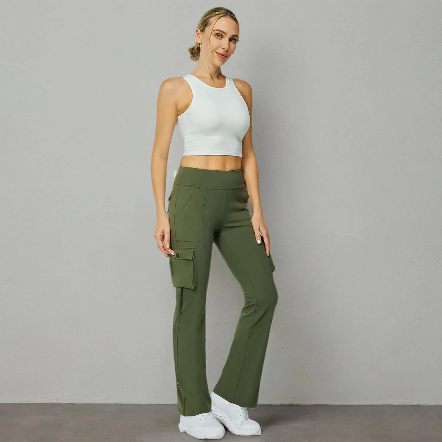 Yoga Flare Leggings for Women High Waisted Yoga Casual Pants Workout Leggings Cargo with 6 Pockets Bootcut Pants